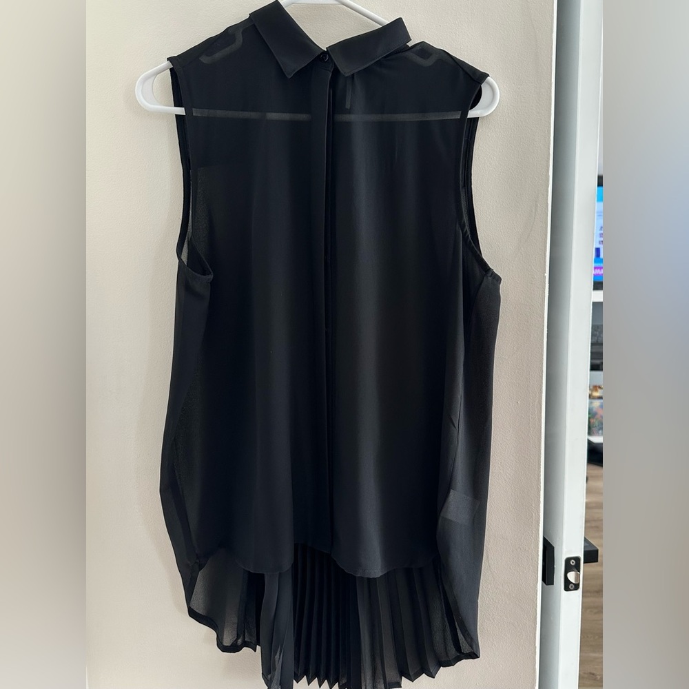 Sparkle & Fade Black Sheer Sleeveless Blouse Size L